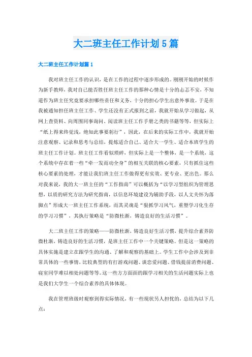 大二班主任工作计划5篇