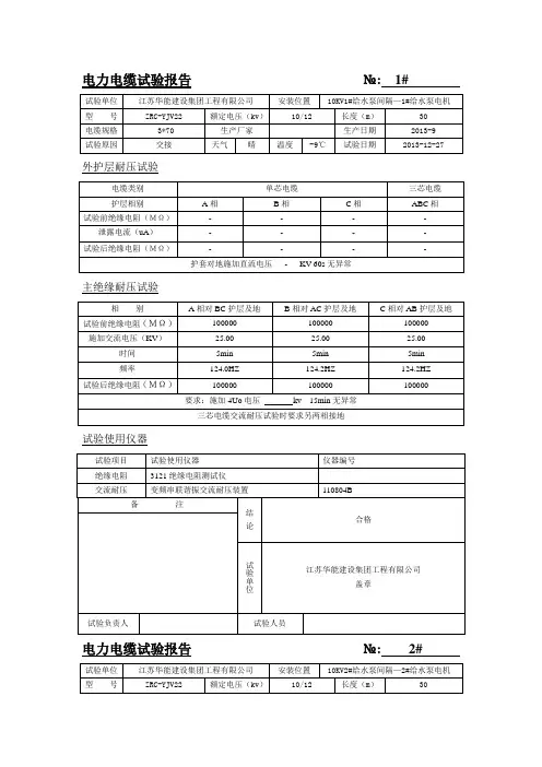 10KV电力电缆试验报告