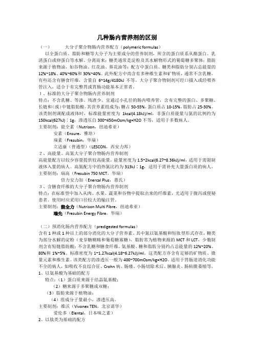 几种肠内营养剂的区别