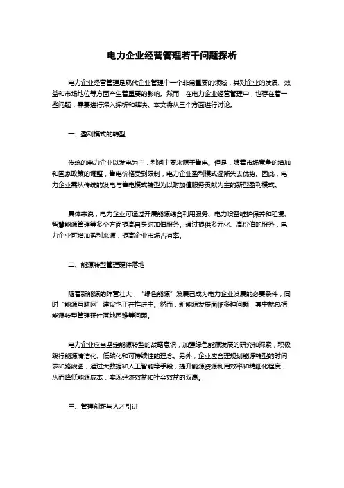 电力企业经营管理若干问题探析