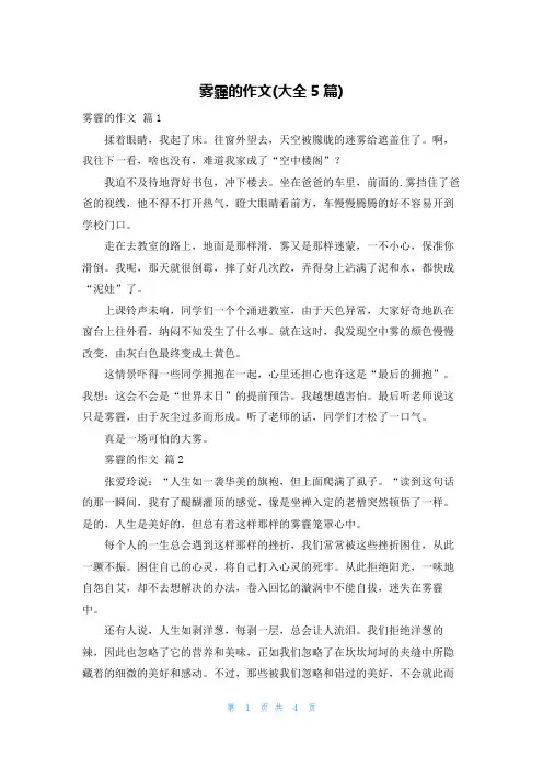 雾霾的作文(大全5篇)
