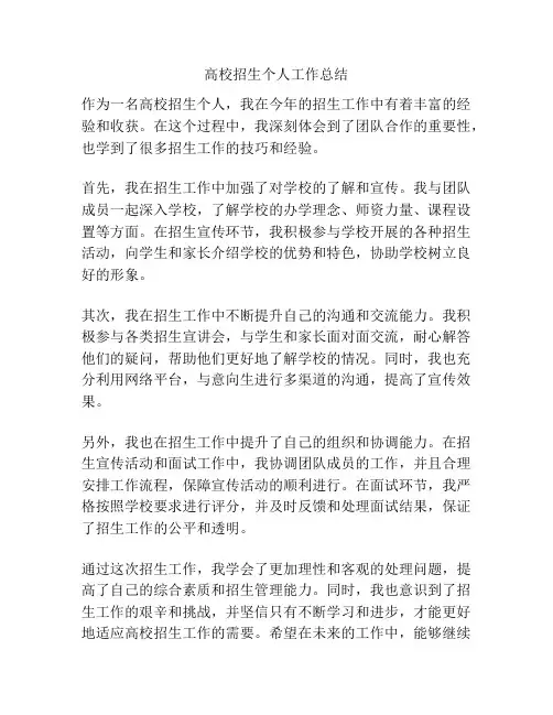 高校招生个人工作总结