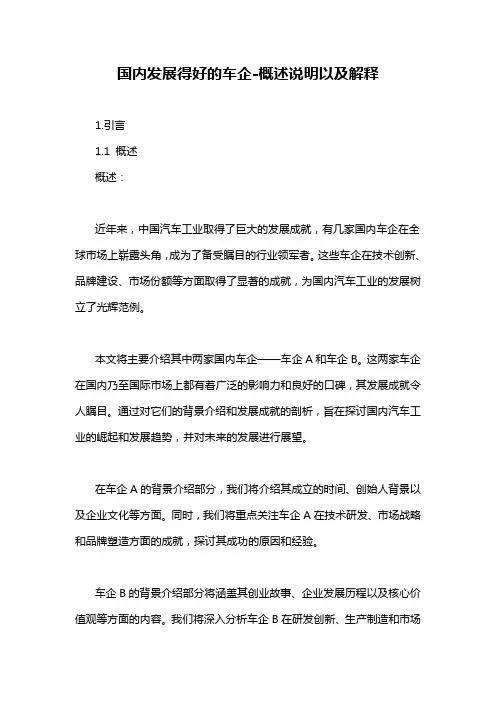 国内发展得好的车企-概述说明以及解释