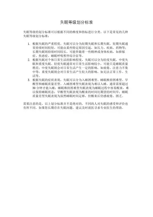 失眠等级划分标准