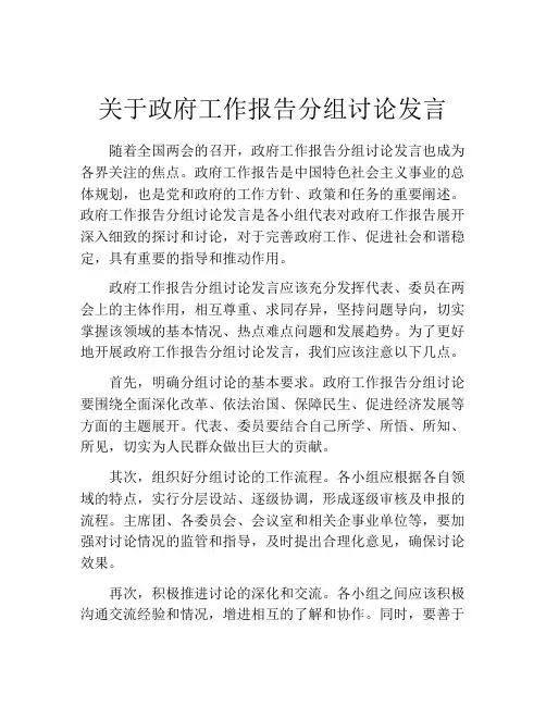 关于政府工作报告分组讨论发言
