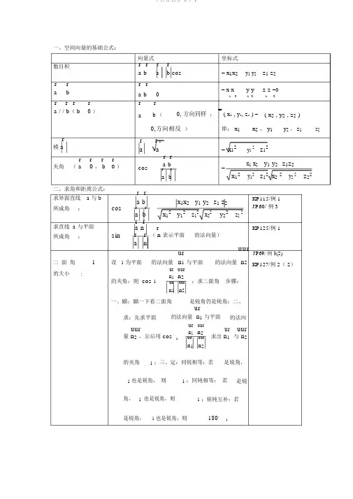 立体几何公式大全