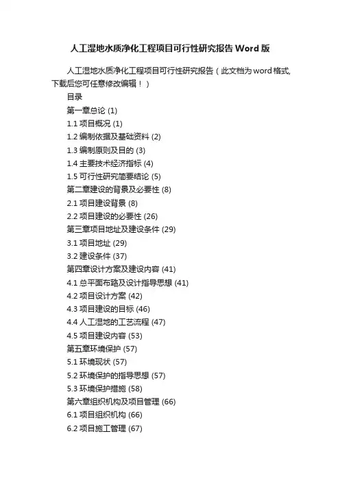 人工湿地水质净化工程项目可行性研究报告Word版