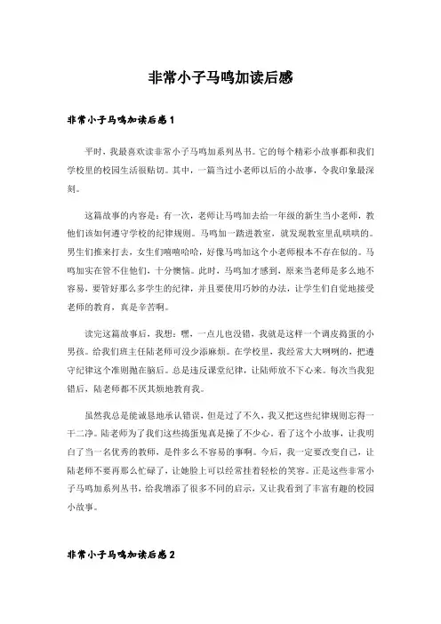 2024年非常小子马鸣加读后感