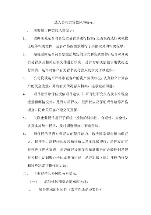 银行公司类贷款风险提示