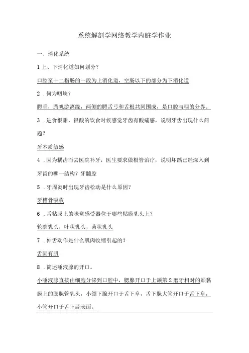 系统解剖学网课作业(内脏)及答案解析