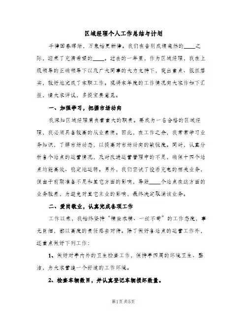 区域经理个人工作总结与计划（2篇）