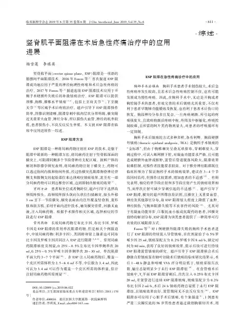 竖脊肌平面阻滞在术后急性疼痛治疗中的应用进展