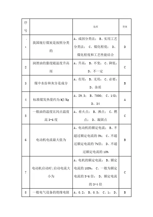 电厂燃料输煤考试题库和答案