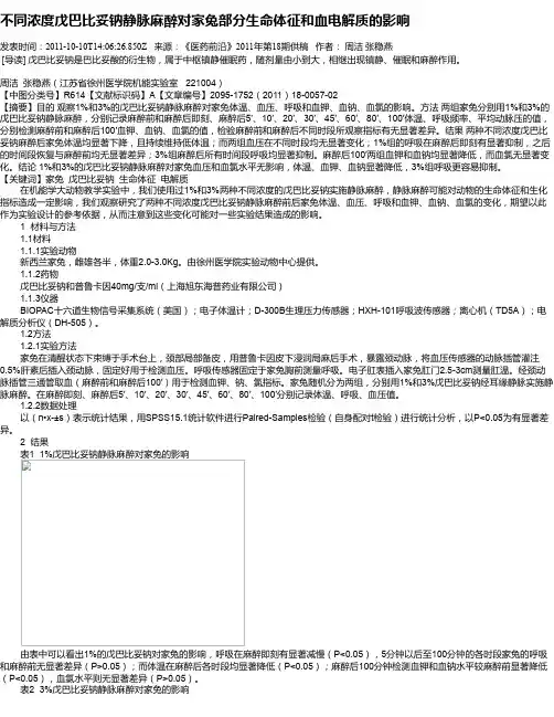 不同浓度戊巴比妥钠静脉麻醉对家兔部分生命体征和血电解质的影响