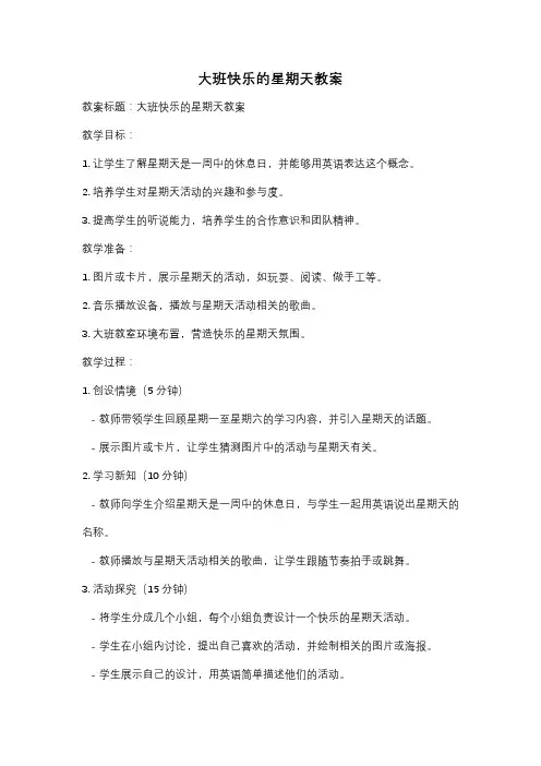 大班快乐的星期天教案
