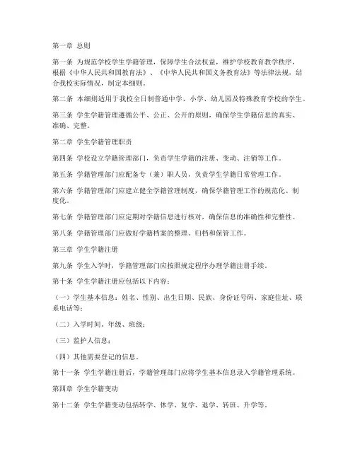 学生学籍管理实施细则模板