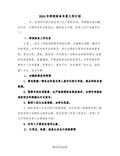 2024年学校财务年度工作计划（5篇）