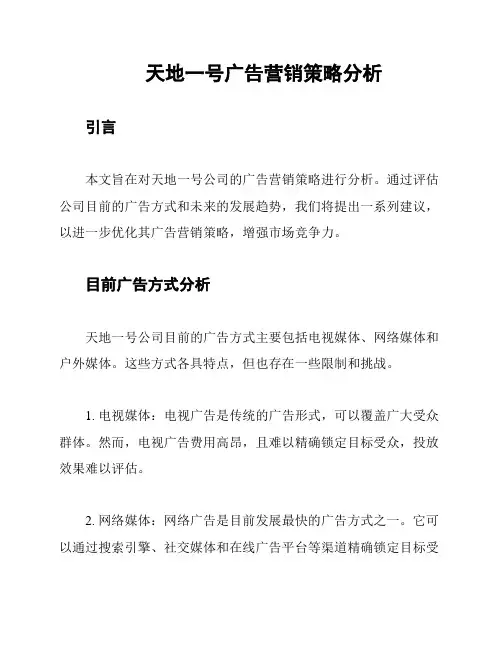 天地一号广告营销策略分析