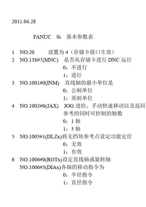 FAUNC 0i 基本参数表