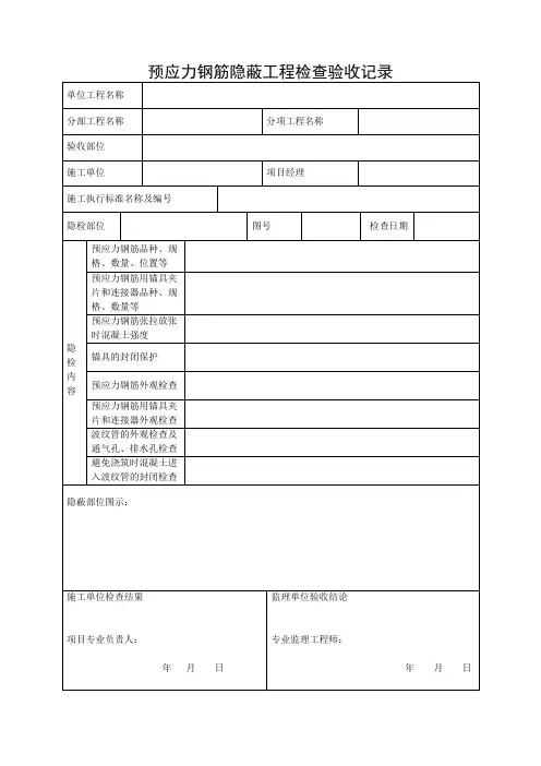 预应力钢筋隐蔽工程检查验收记录