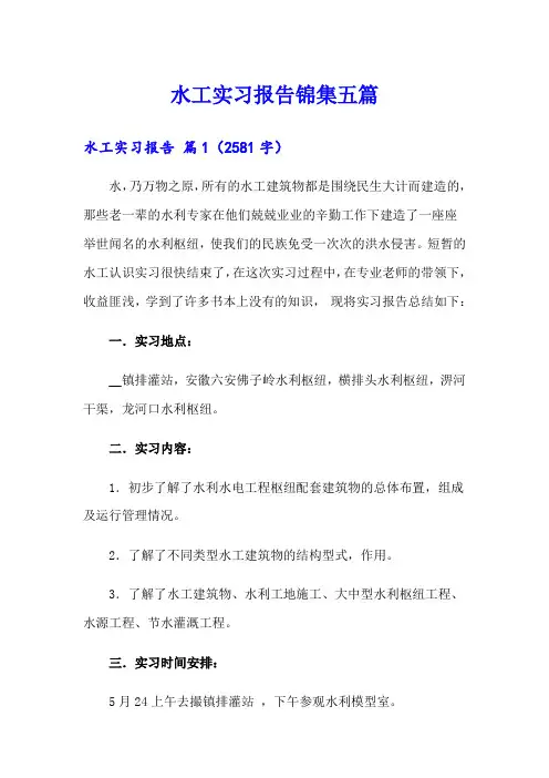 水工实习报告锦集五篇