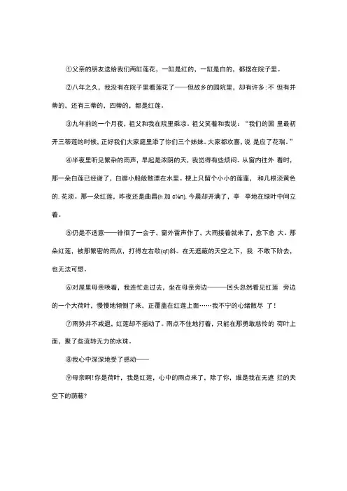 荷叶母亲的阅读答案