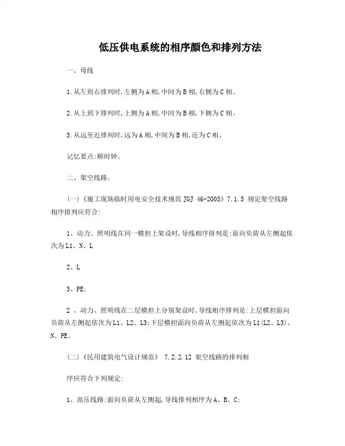 低压供电系统的相序颜色和排列方法