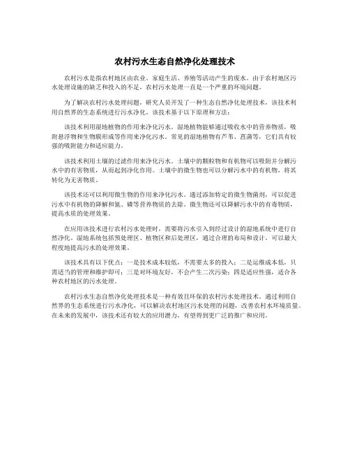 农村污水生态自然净化处理技术