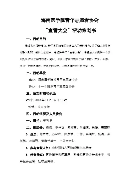 青年志愿者协会宣誓大会活动策划书