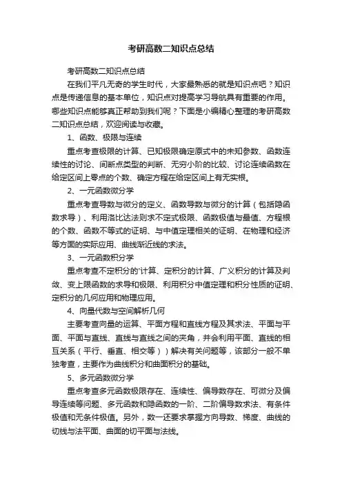 考研高数二知识点总结