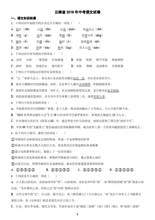 云南省2018年中考语文真题试卷(含答案)
