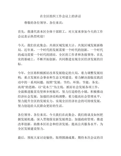 在全区组织工作会议上的讲话