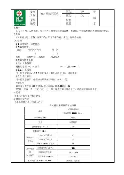 密封圈技术要求