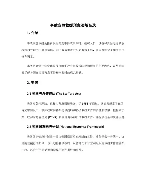 事故应急救援预案法规名录