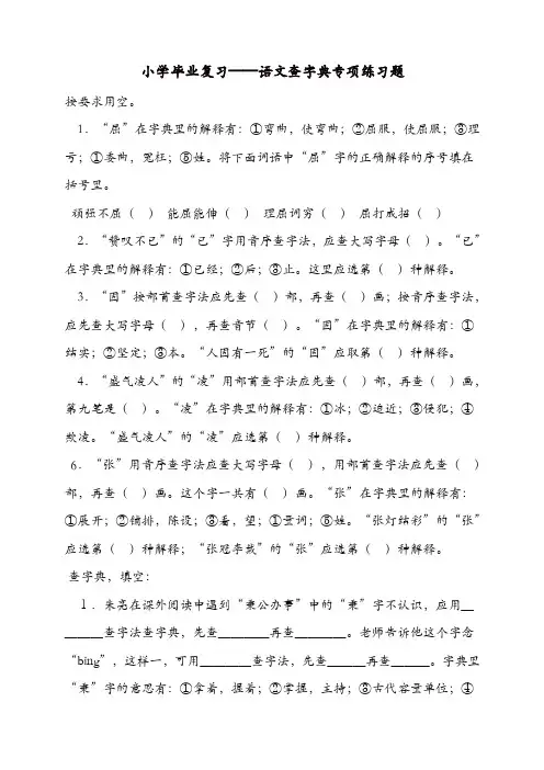 【精品】新人教版小学毕业复习——语文查字典专项练习题