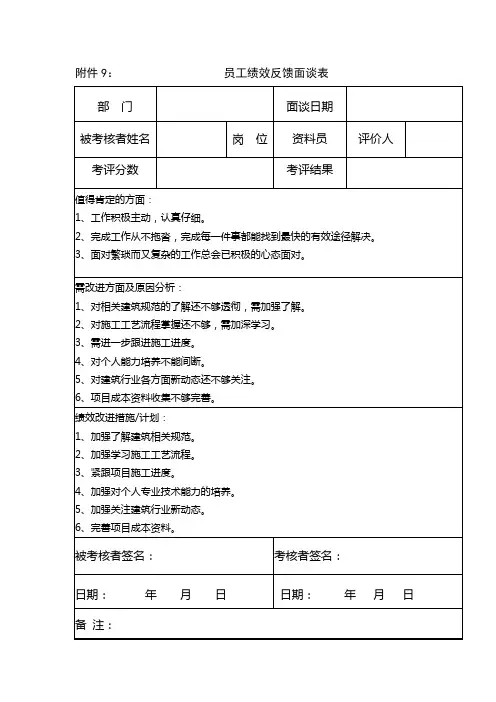员工绩效面谈反馈表(1)