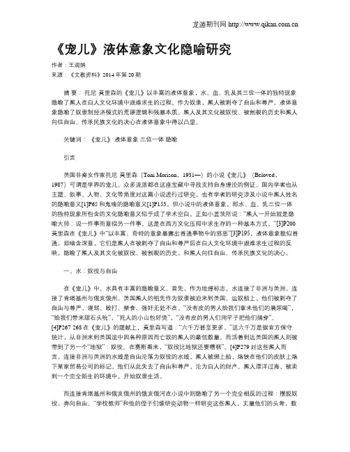 《宠儿》液体意象文化隐喻研究
