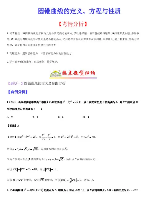 圆锥曲线的定义、方程与性质(题型归纳)
