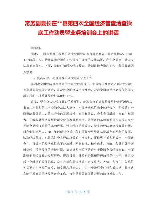  常务副县长在县第四次全国经济普查清查摸底工作动员暨业务培训会上的讲话