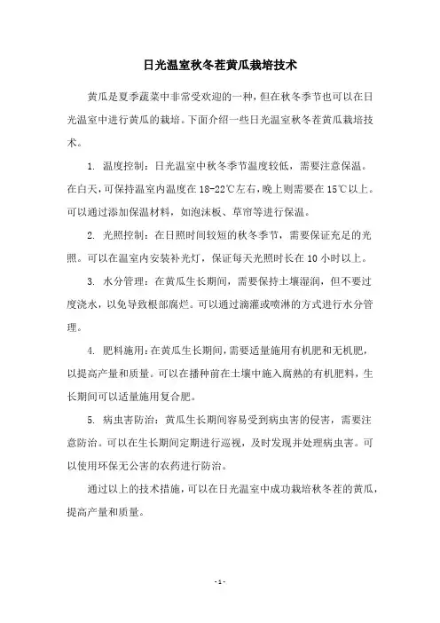 日光温室秋冬茬黄瓜栽培技术