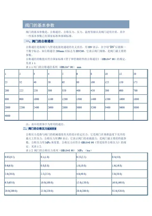 阀门的基本参数