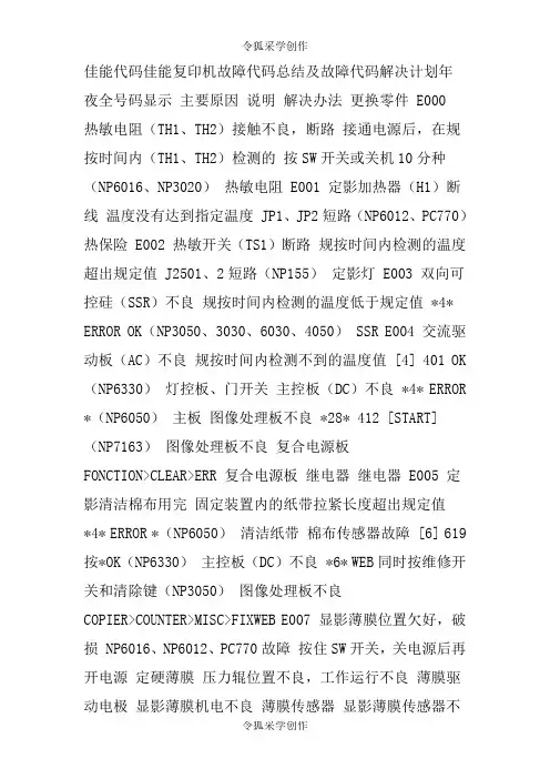 佳能打印机错误代码