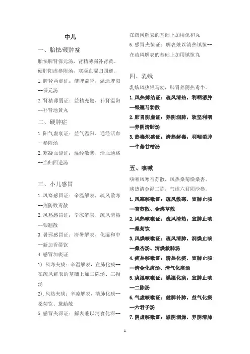 中医执业医师儿科疾病歌诀