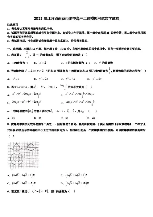 2025届江苏省南京市附中高三二诊模拟考试数学试卷含解析