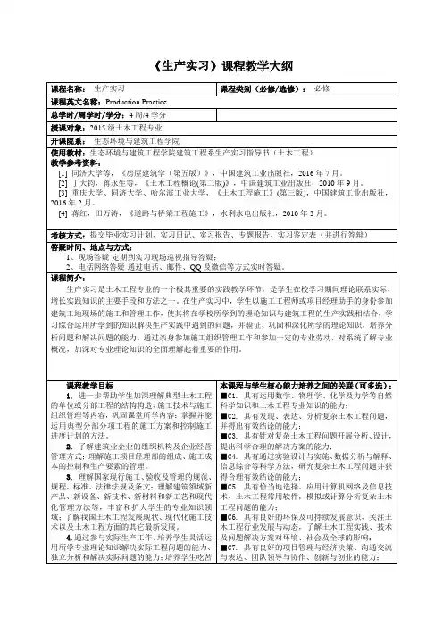 生产实习》课程教学大纲