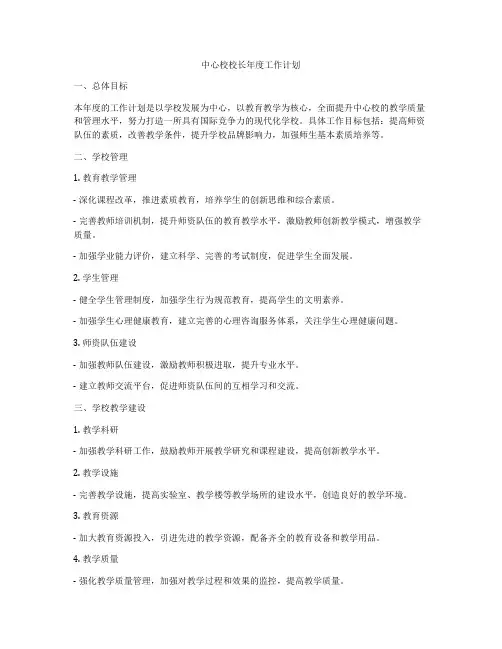 中心校校长年度工作计划