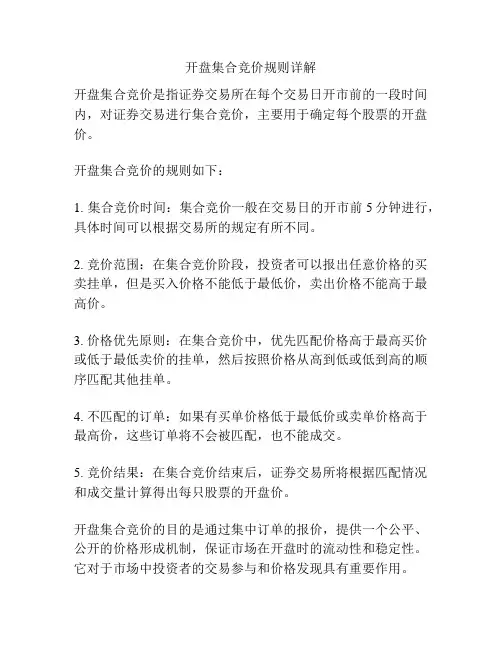 开盘集合竞价规则详解