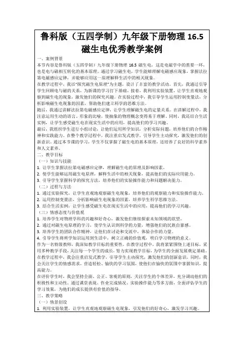鲁科版(五四学制)九年级下册物理16.5磁生电优秀教学案例