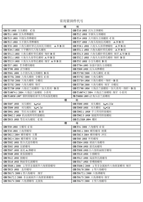 最新常用紧固件代号