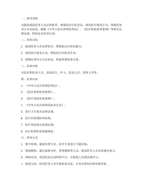 医院法律培训计划方案